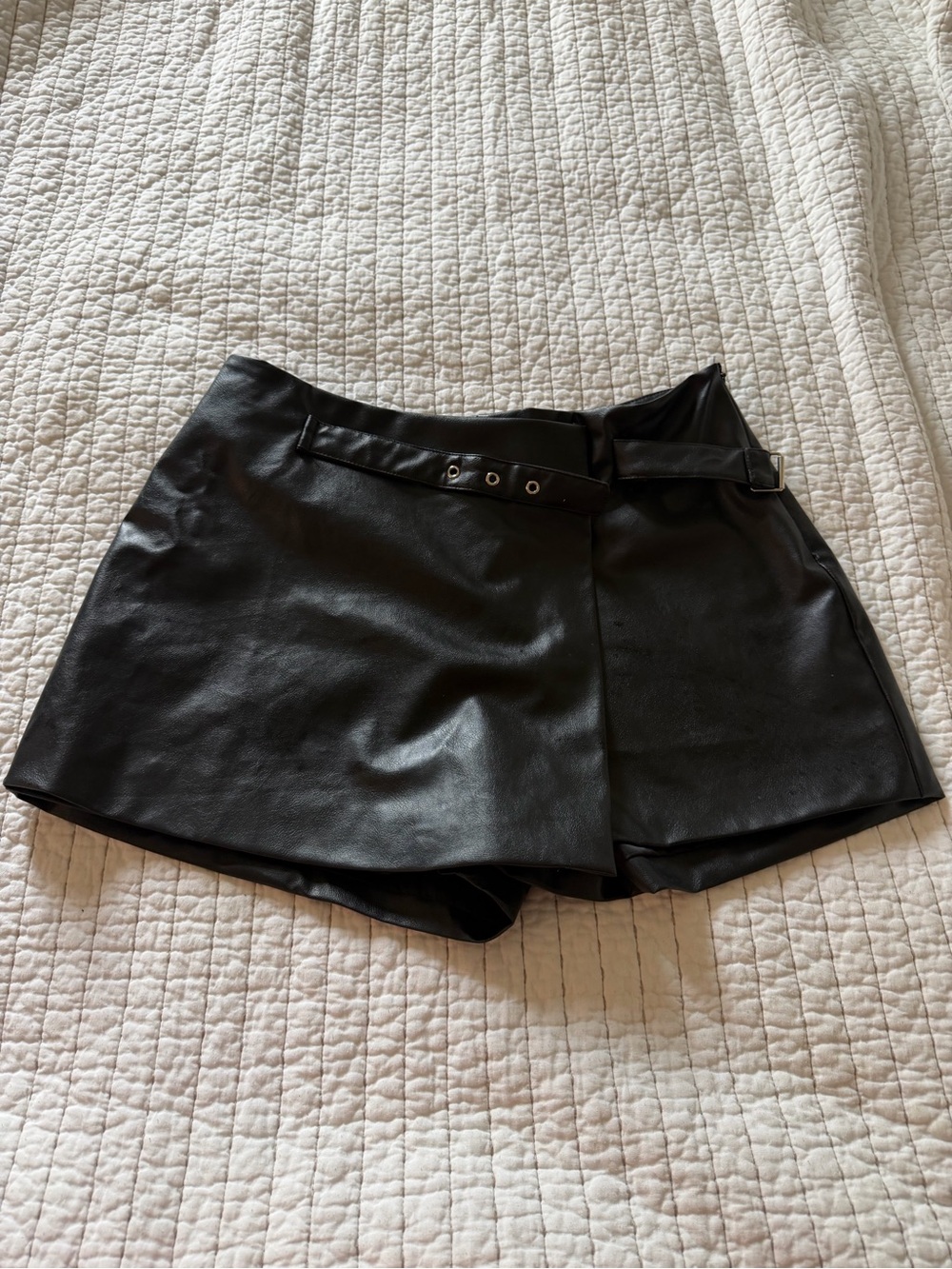 Fashion Nova Black Faux Leather Skort Shorts with Belt Detail